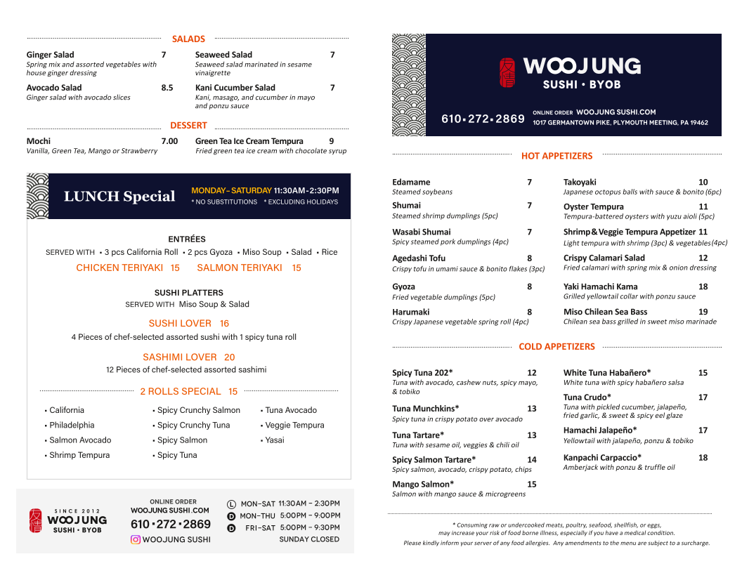 Menu Woojung Byob Restaurant And Sushi Bar-1